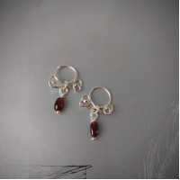 Garnet fake piercing Nipple Rings With natural garnets beads - Solid sterling Silver
