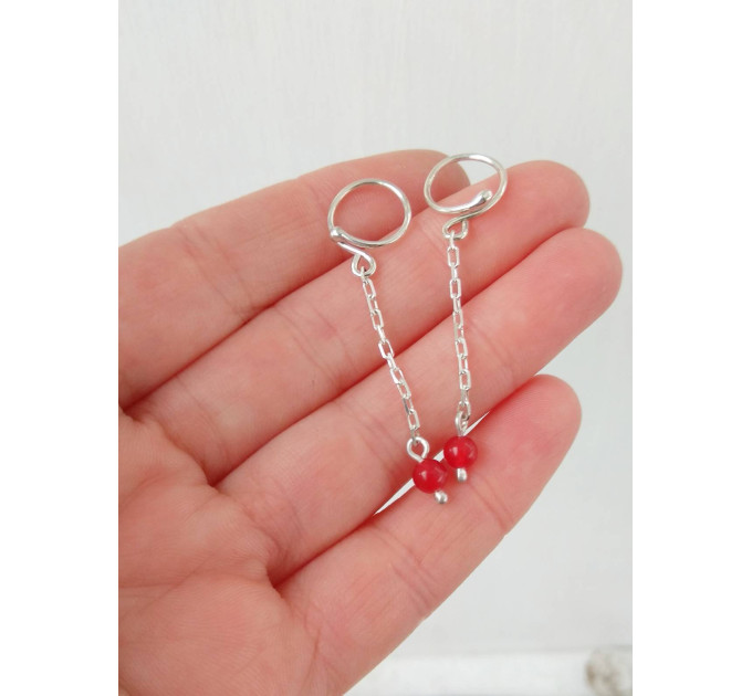 Nipple jewelry Non Piercing Nipple Rings With red quartz beads - Solid sterling Silver - Fake Piercing - gift for wife