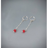 Silver Non-Piercing Nipple Rings with Red Quartz Beads & Silver Chains