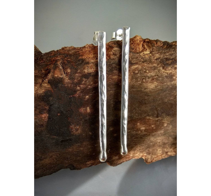 Handmade Sterling silver stud Earrings textured sticks earrings