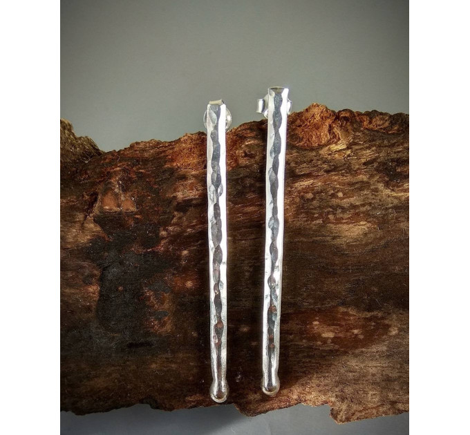 Handmade Sterling silver stud Earrings textured sticks earrings