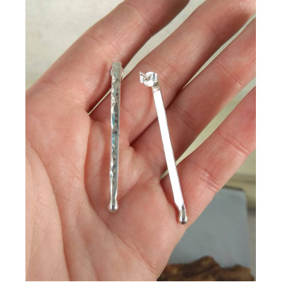 Handmade Sterling silver stud Earrings textured sticks earrings