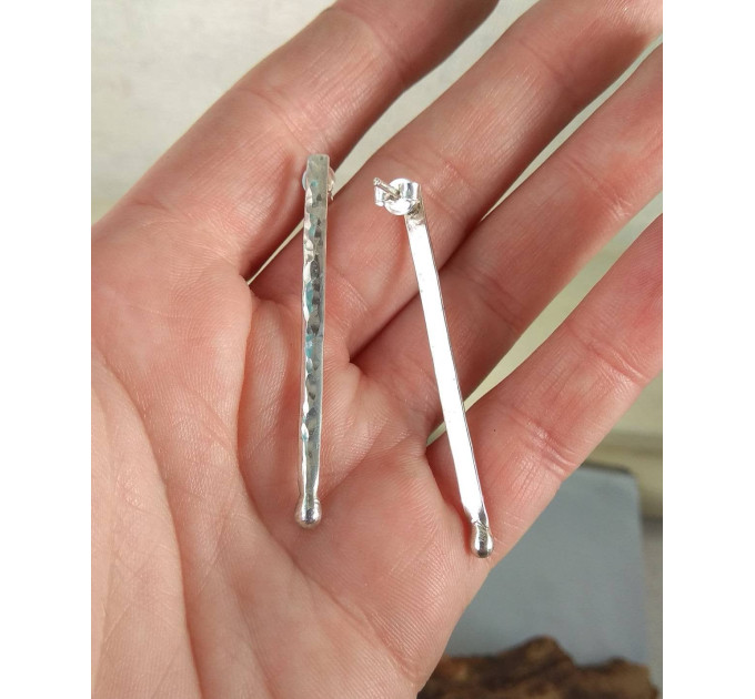 Handmade Sterling silver stud Earrings textured sticks earrings
