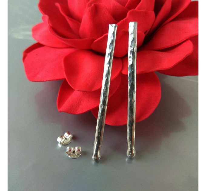 Handmade Sterling silver stud Earrings textured sticks earrings
