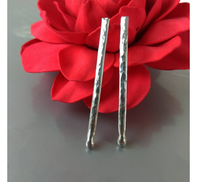 Handmade Sterling silver stud Earrings textured sticks earrings