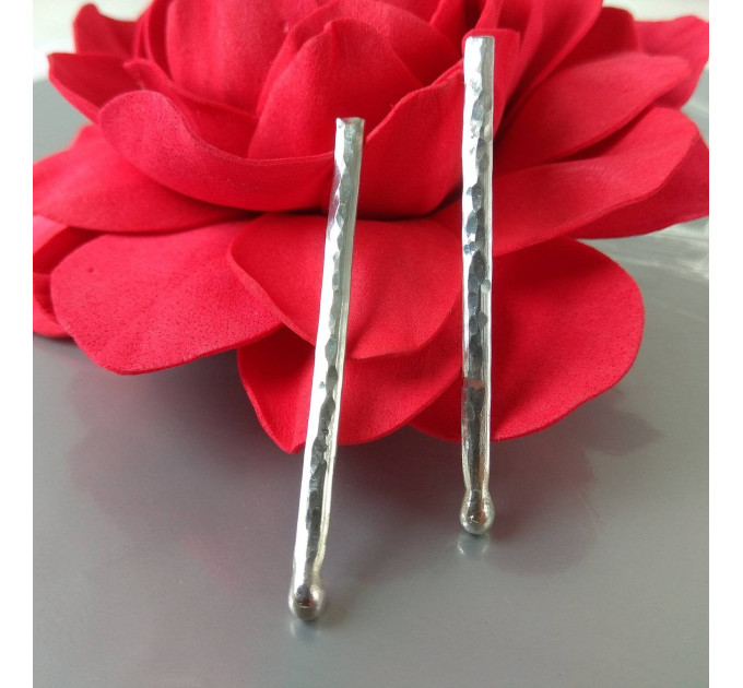Handmade Sterling silver stud Earrings textured sticks earrings