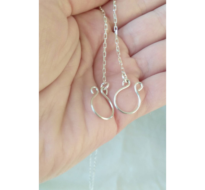 O ring Sterling silver Necklace With Dangling silver Chains and fake nipple piercing