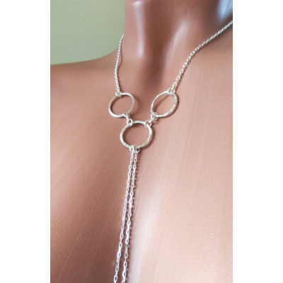 O ring Sterling silver Necklace With Dangling silver Chains and fake nipple piercing