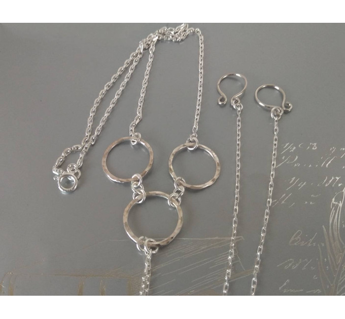O ring Sterling silver Necklace With Dangling silver Chains and fake nipple piercing