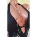 Sterling silver Necklace With Dangling silver Chains and fake nipple piercing - natural peach pearl