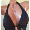 Sterling silver Necklace With Dangling silver Chains and fake nipple piercing - natural peach pearl