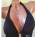 Sterling silver Necklace With Dangling silver Chains and fake nipple piercing - natural peach pearl