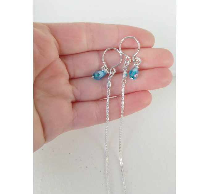 Blue chrystals Silver Nipple rings with chain and blue chrystals -  Non Piercing Nipple Ring