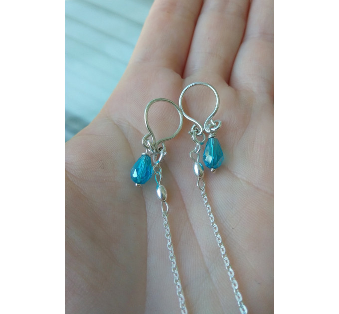 Blue chrystals Silver Nipple rings with chain and blue chrystals -  Non Piercing Nipple Ring