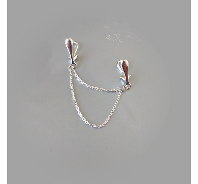 Clitoral Jewellery serling silver Faux piercing  with silver chain  Non Piercing Clit Clip Adult fun sex toys