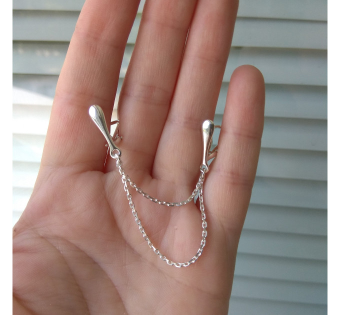 Clitoral Jewellery serling silver Faux piercing  with silver chain  Non Piercing Clit Clip Adult fun sex toys