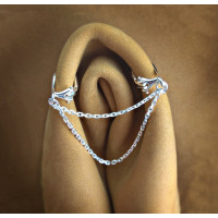 Clitoral Jewellery serling silver Faux piercing  with silver chain  Non Piercing Clit Clip Adult fun sex toys