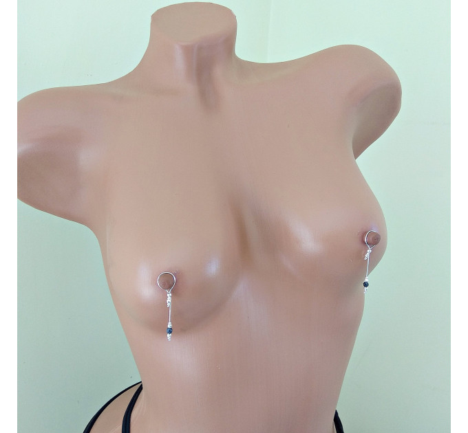 Handmade Sterling Silver Nipple Jewelry with Natural Sapphire Beads