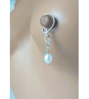 Handmade Nipplerings with White Paerls Nipple rings Non Piercing Nipple Rings with natural pearls