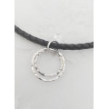 Black leather O ring Choker Necklace with handmade sterling silver hammered rings