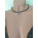 Black leather O ring Choker Necklace with handmade sterling silver hammered rings