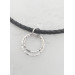 Black leather O ring Choker Necklace with handmade sterling silver hammered rings