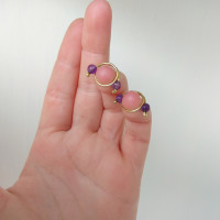 Brass Nipple Rings - 2pcs non piercing Nipple Rings with violet amethyst beads