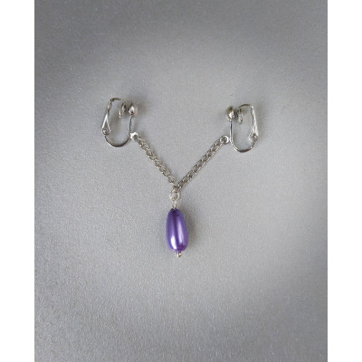 Clitoral Jewellery , Faux piercing with chain and Purple pearl Non Piercing Clit Clip Adult fun sex toys