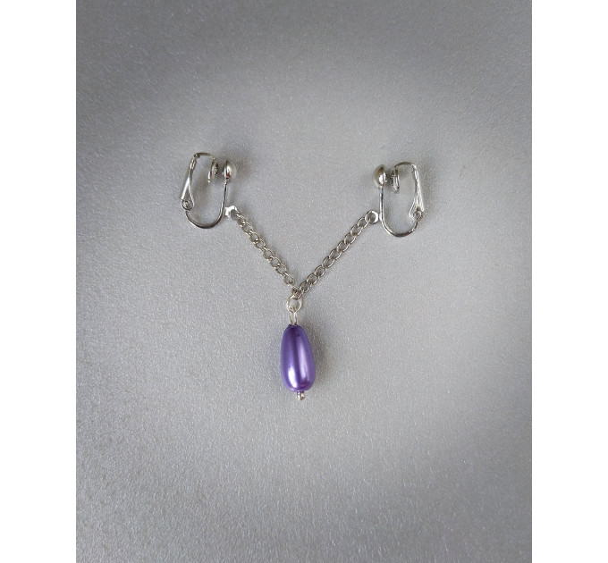 Clitoral Jewellery , Faux piercing with chain and Purple pearl Non Piercing Clit Clip Adult fun sex toys