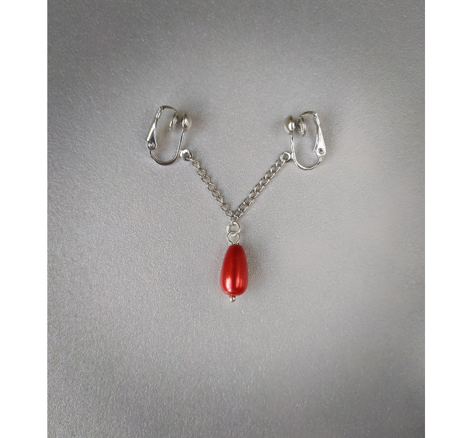 Clitoral Jewellery , Faux piercing with chain and Purple pearl Non Piercing Clit Clip Adult fun sex toys