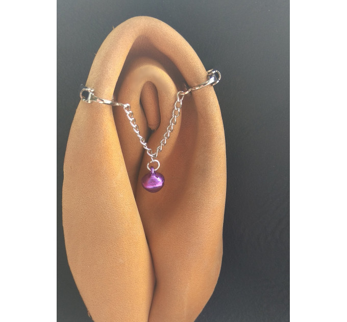 Purple bell Clitoral Jewellery\Faux piercing with chain and purple bell \ Non Piercing Clit Clip Adult fun sex toys