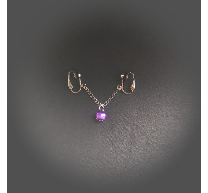 Purple bell Clitoral Jewellery\Faux piercing with chain and purple bell \ Non Piercing Clit Clip Adult fun sex toys