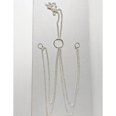 O ring choker with chains and fake nipple piercing  Sexy chain necklace to nipple O-Ring pendant
