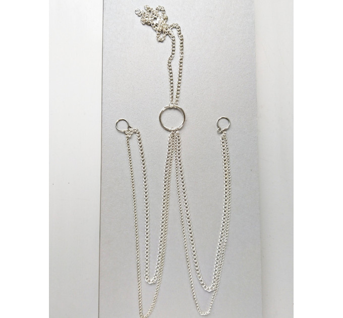 O ring choker with chains and fake nipple piercing  Sexy chain necklace to nipple O-Ring pendant