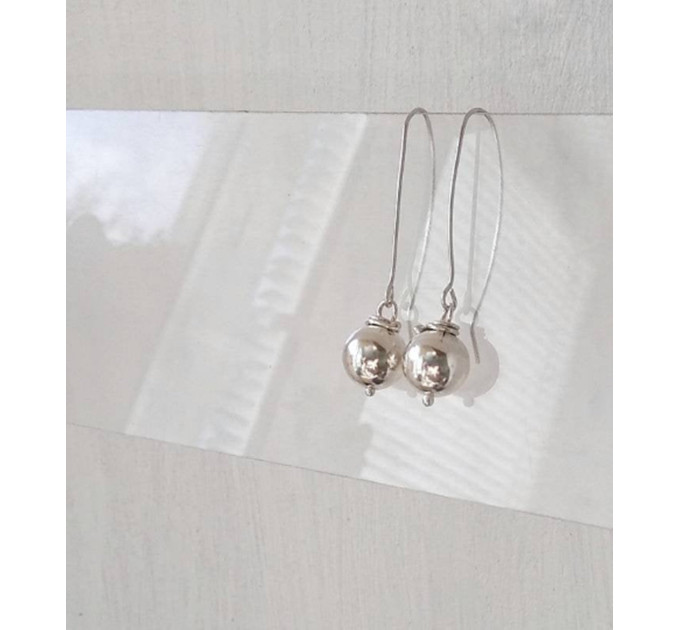 Long earrings Sparkly silver balls 10mm  shining beads minimalist style earrings bridesmaid unique earrings