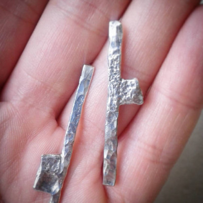 Handmade Silver Asymmetric earrings mismatched earrings oxidized silver Earrings Silver Post earrings unique earrings distressed earrings