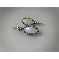Silver Wire wrap earrings with moonstones wire wrap blue earrings moonstone jewelry Silver Earrings Bohemian Wire Wrap Earrings Gift for Mom