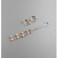 Silver Jewelry Set with Natural Pearls Breast Rings and Vagina Clip