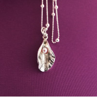 Handmade silver yoni pendant with natural pink pearl Fine Silver Vagina Necklace
