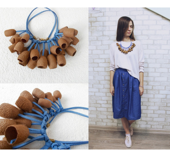 Brown Silk Necklace – Handmade Silkworm Cocoon Jewelry, Naturally Dyed