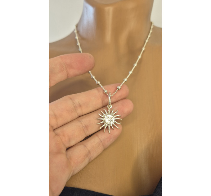 Handmade Sterling Silver Sun Pendant with 45cm Chain