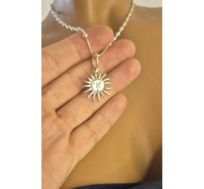 Handmade Sterling Silver Sun Pendant with 45cm Chain