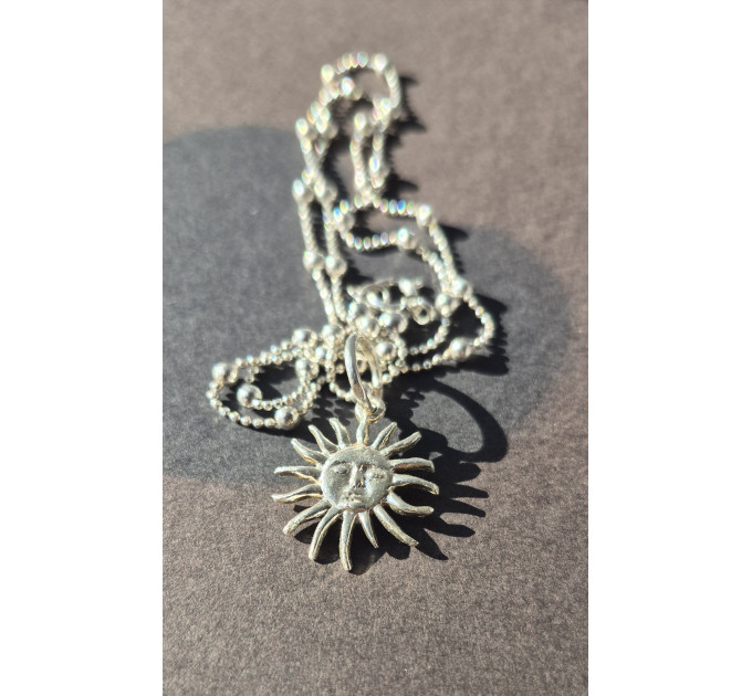 Handmade Sterling Silver Sun Pendant with 45cm Chain