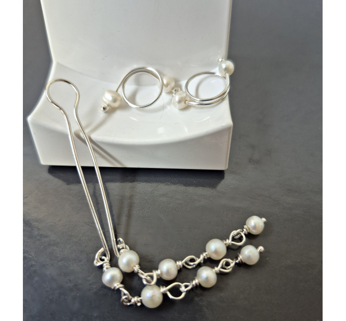 Adjustable Nipple Rings & Fake Christina Piercing Set — Sterling Silver, Natural Pearls