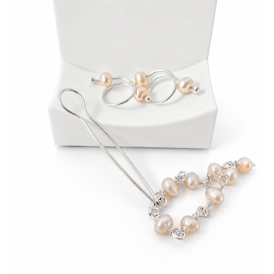 Silver Jewelry Set with Natural Peach Pearls Breast Rings and Vagina Clip Silver Jewelry Set with Natural Peach Pearls Breast Rings and Vagina Clip