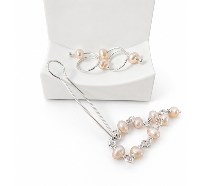 Silver Jewelry Set with Natural Pearls – Handmade Breast Rings and Vagina Clip