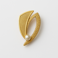 Vintage Gold Leaf Brooch with Synthetic Pearl | Art Deco Style Pin