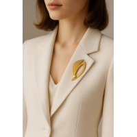 Vintage Gold Leaf Brooch with Synthetic Pearl | Art Deco Style Pin