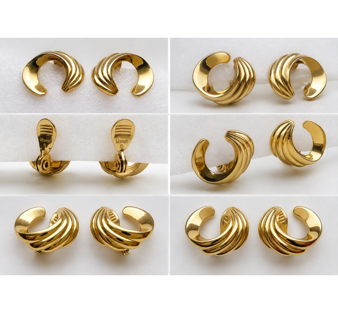 Vintage Monet Gold-Tone Clip-On Earrings – Retro Geometric Elegance
