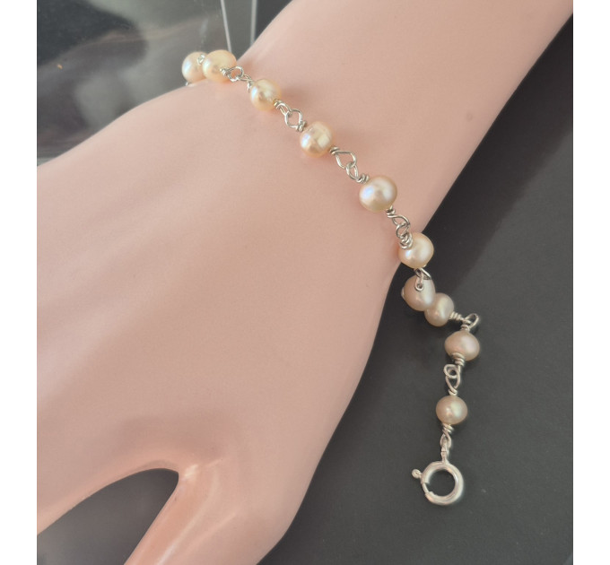 Peach Pearl Bracelet — Sterling Silver Freshwater Pearl Bracelet, Handmade
